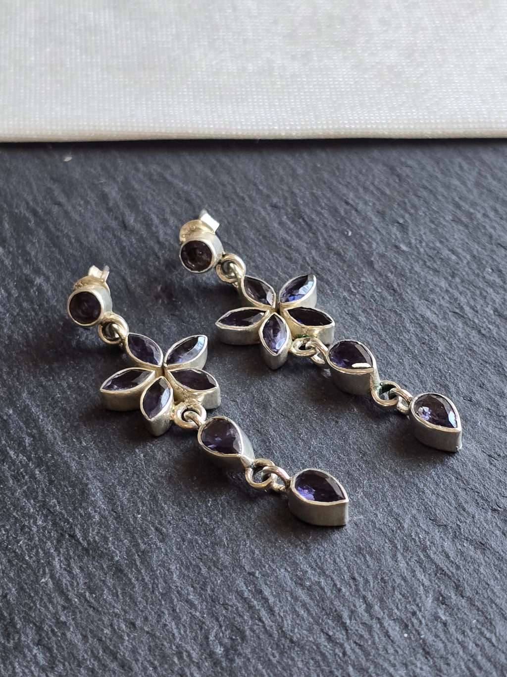 Tanzanite Gemstone Sterling Silver Flower Dangle Earrings