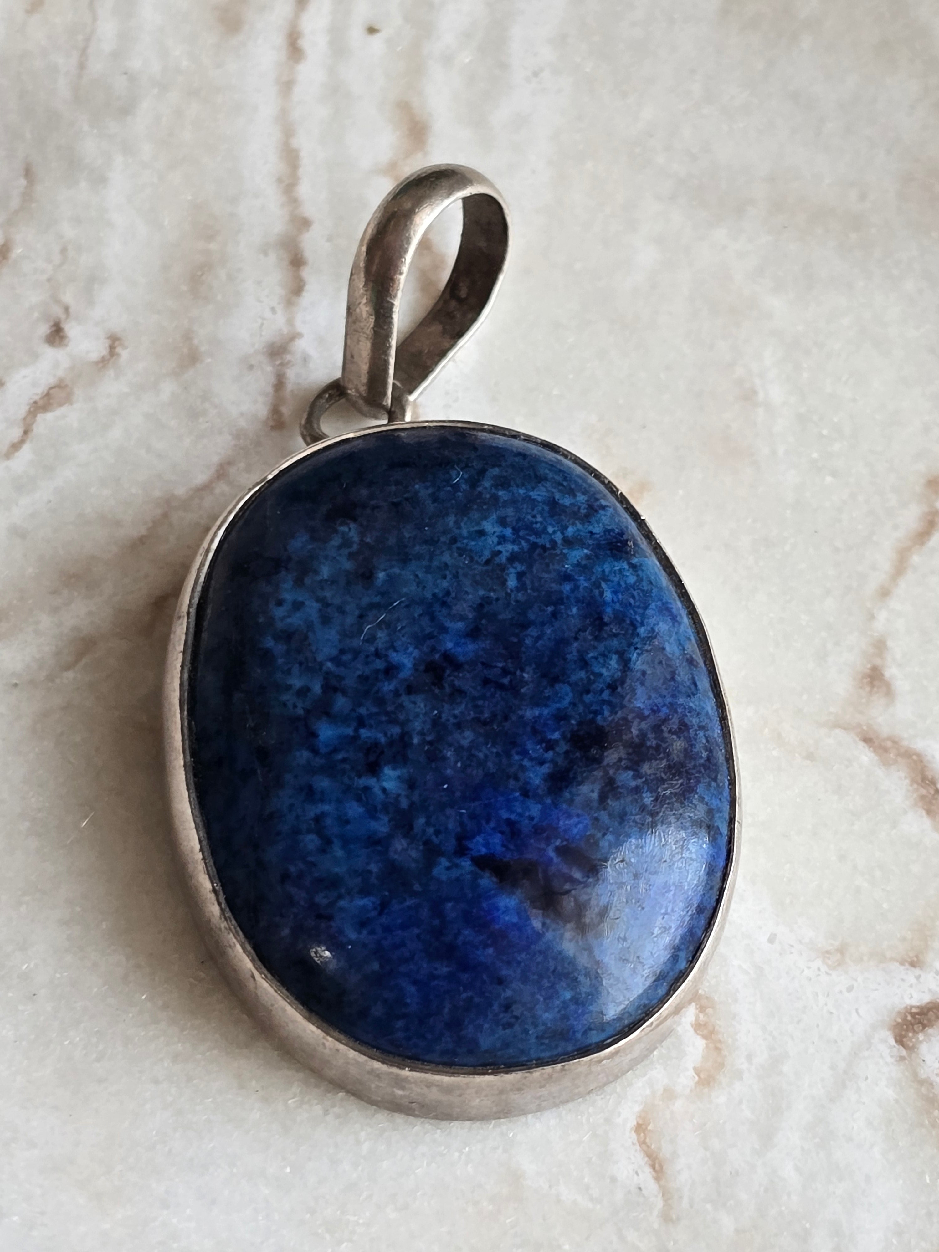 Vintage Natural Lapis Lazuli Sterling Silver Bezel Pendant, Blue Gemstone, Crystal Jewellery, September Birthstone Gift