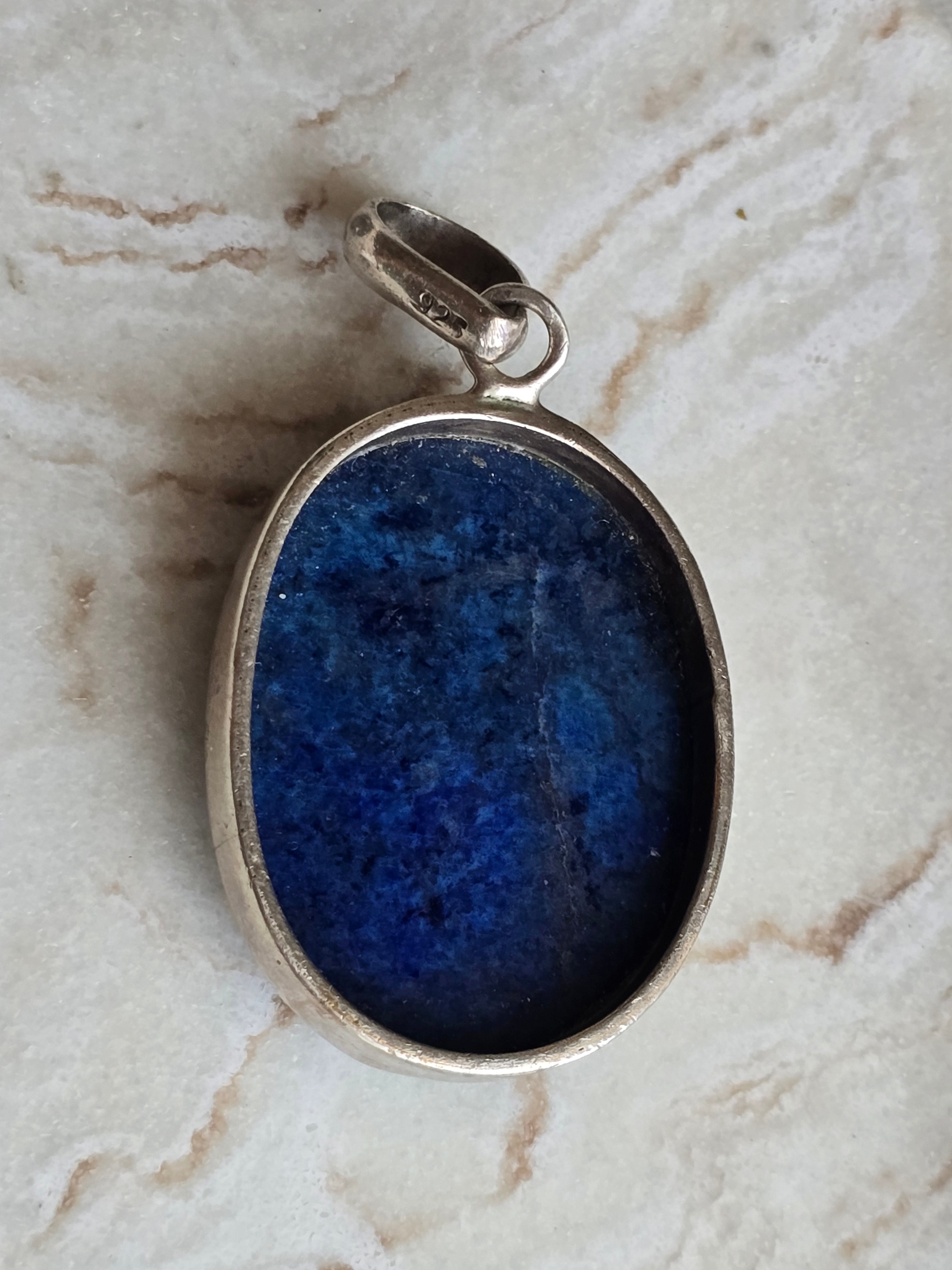 Vintage Natural Lapis Lazuli Sterling Silver Bezel Pendant, Blue Gemstone, Crystal Jewellery, September Birthstone Gift
