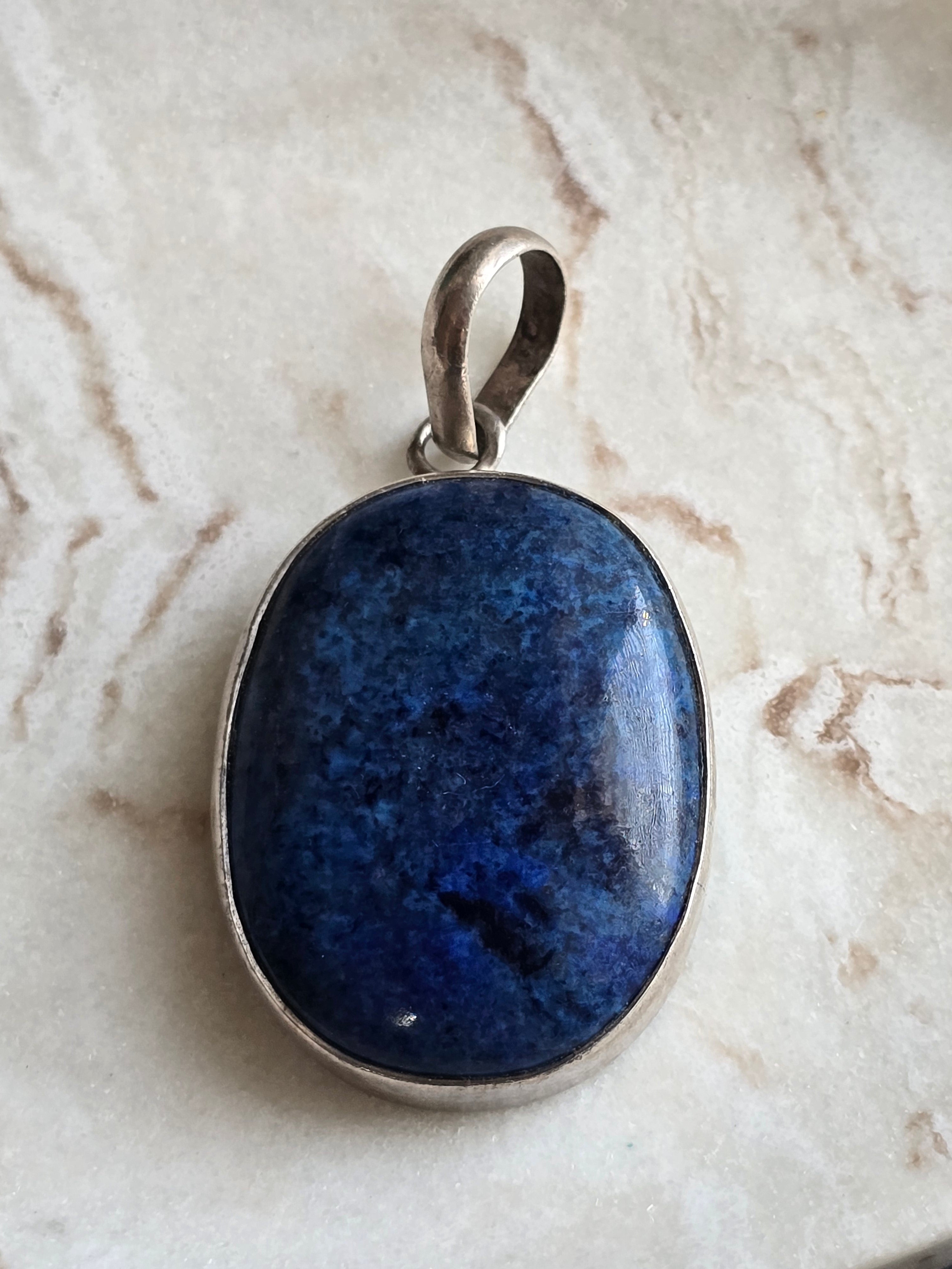 Vintage Natural Lapis Lazuli Sterling Silver Bezel Pendant, Blue Gemstone, Crystal Jewellery, September Birthstone Gift