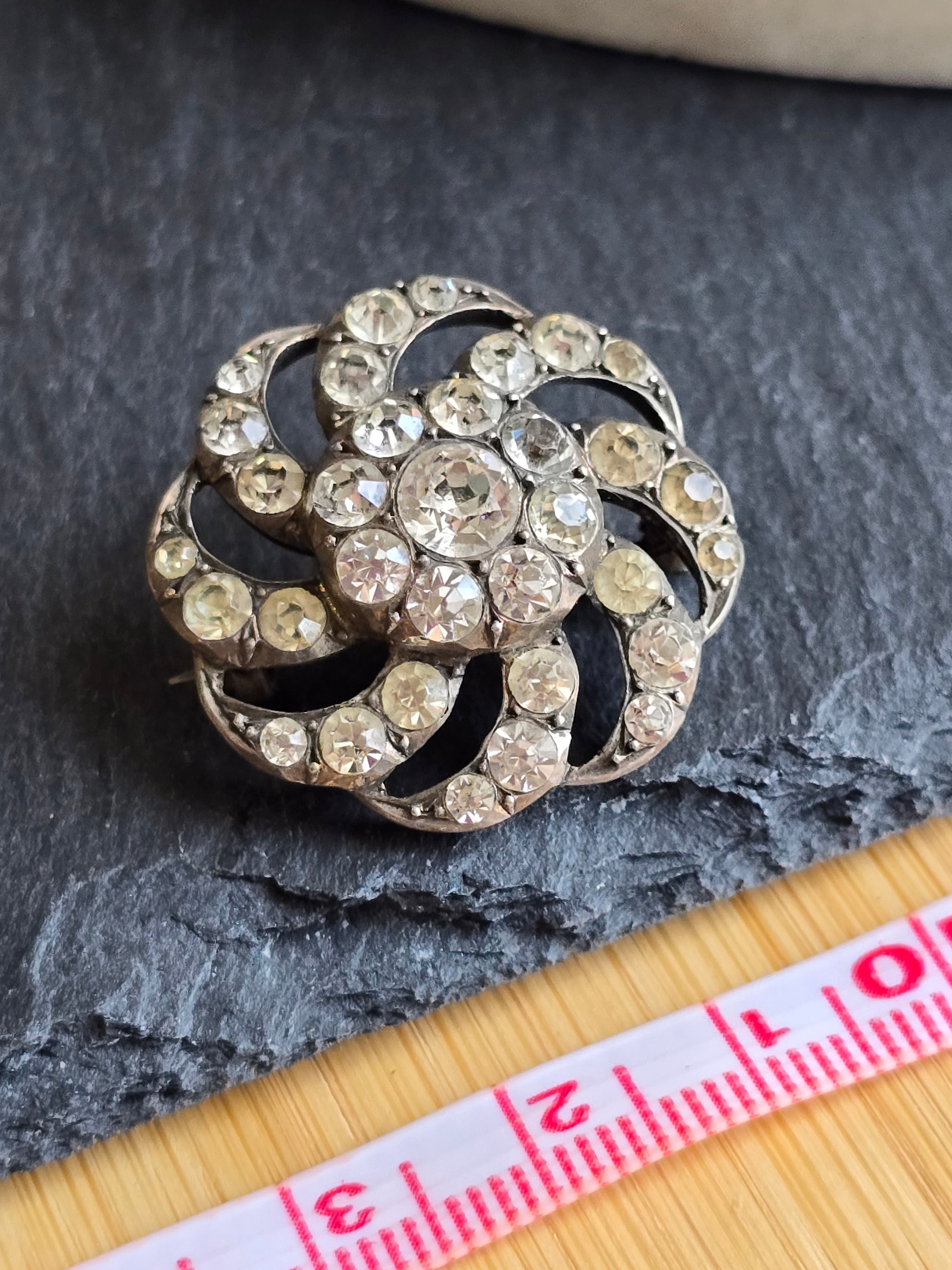 Sterling Silver Paste Brooch, Antique Openwork Floral Pin, Vintage Statement Piece