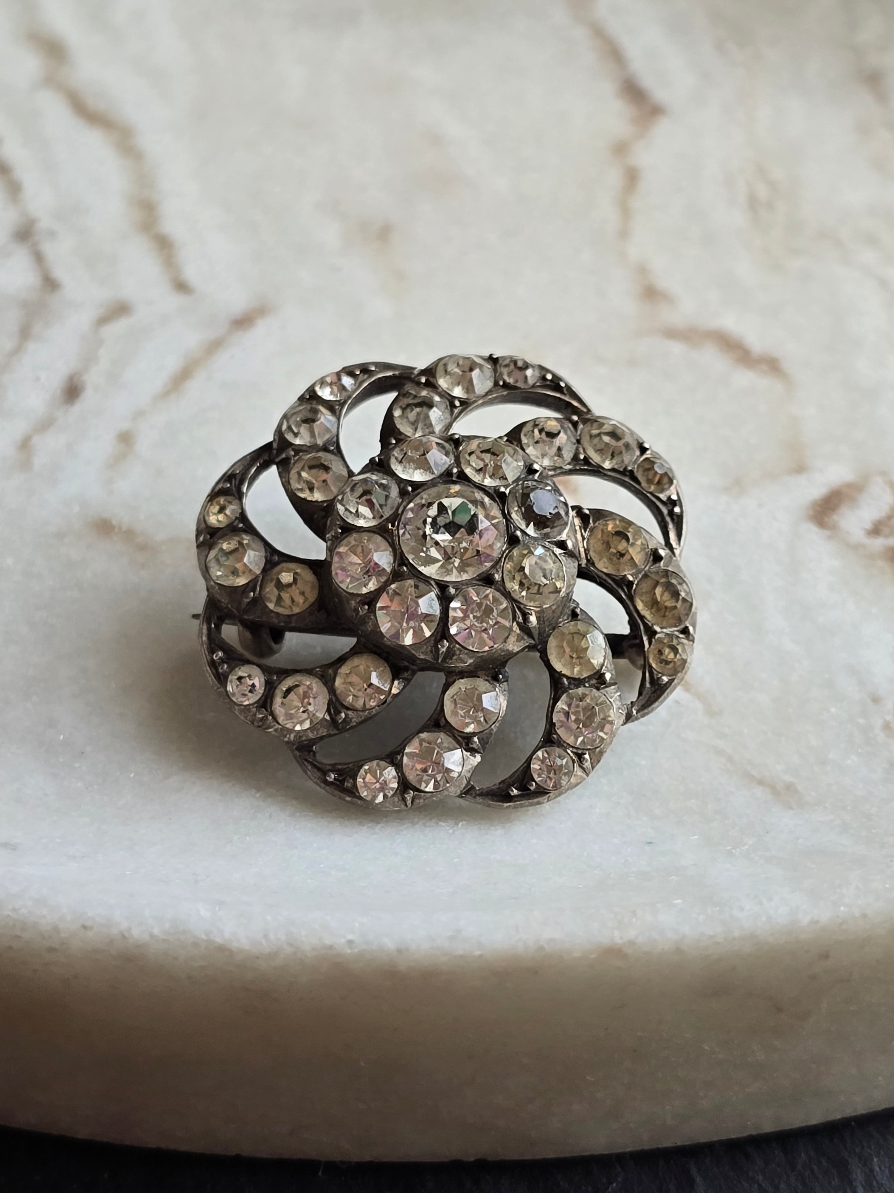 Sterling Silver Paste Brooch, Antique Openwork Floral Pin, Vintage Statement Piece