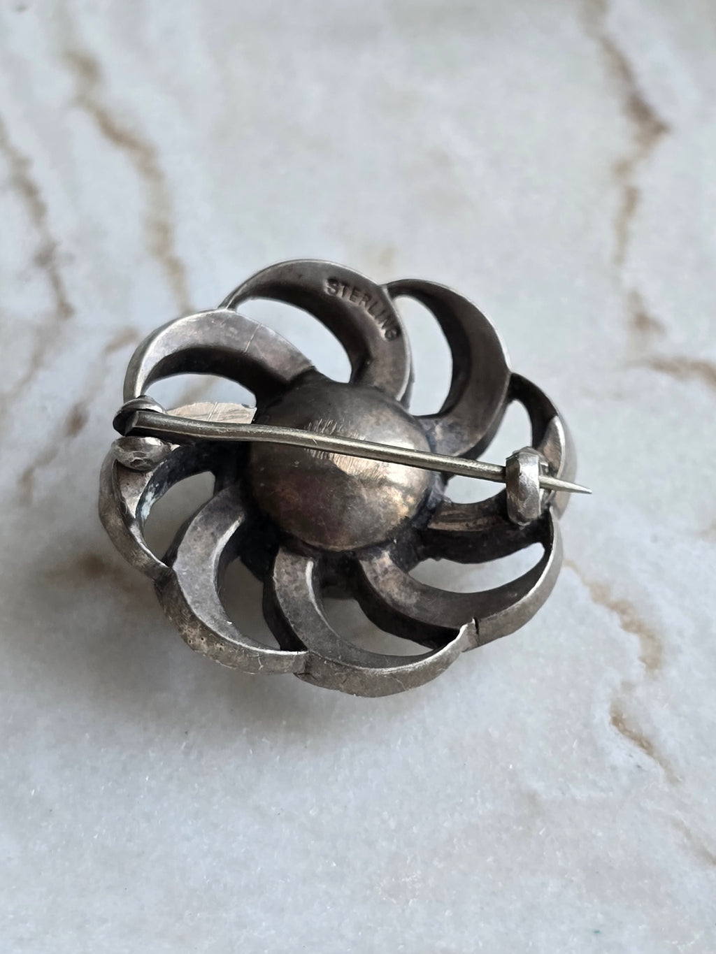 Sterling Silver Paste Brooch, Antique Openwork Floral Pin, Vintage Statement Piece