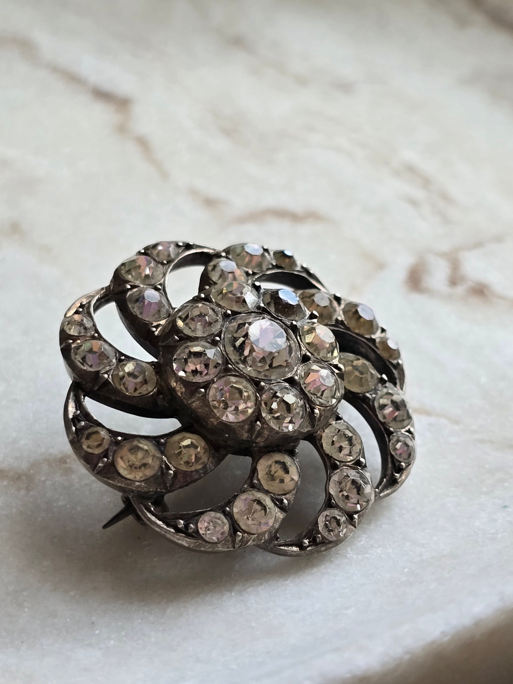 Sterling Silver Paste Brooch, Antique Openwork Floral Pin, Vintage Statement Piece