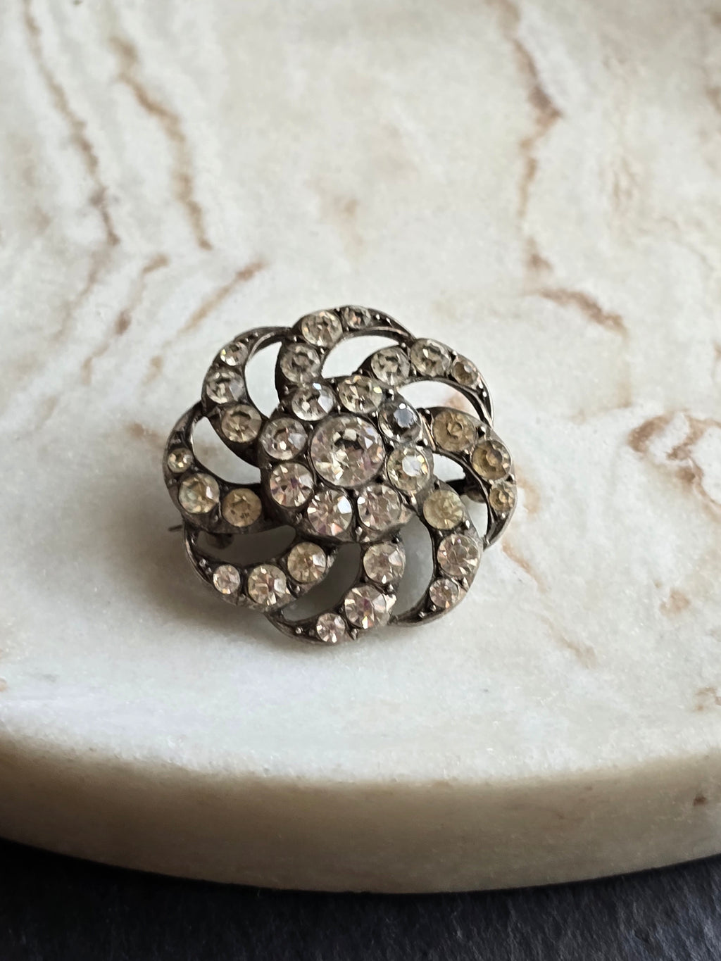 Sterling Silver Paste Brooch, Antique Openwork Floral Pin, Vintage Statement Piece