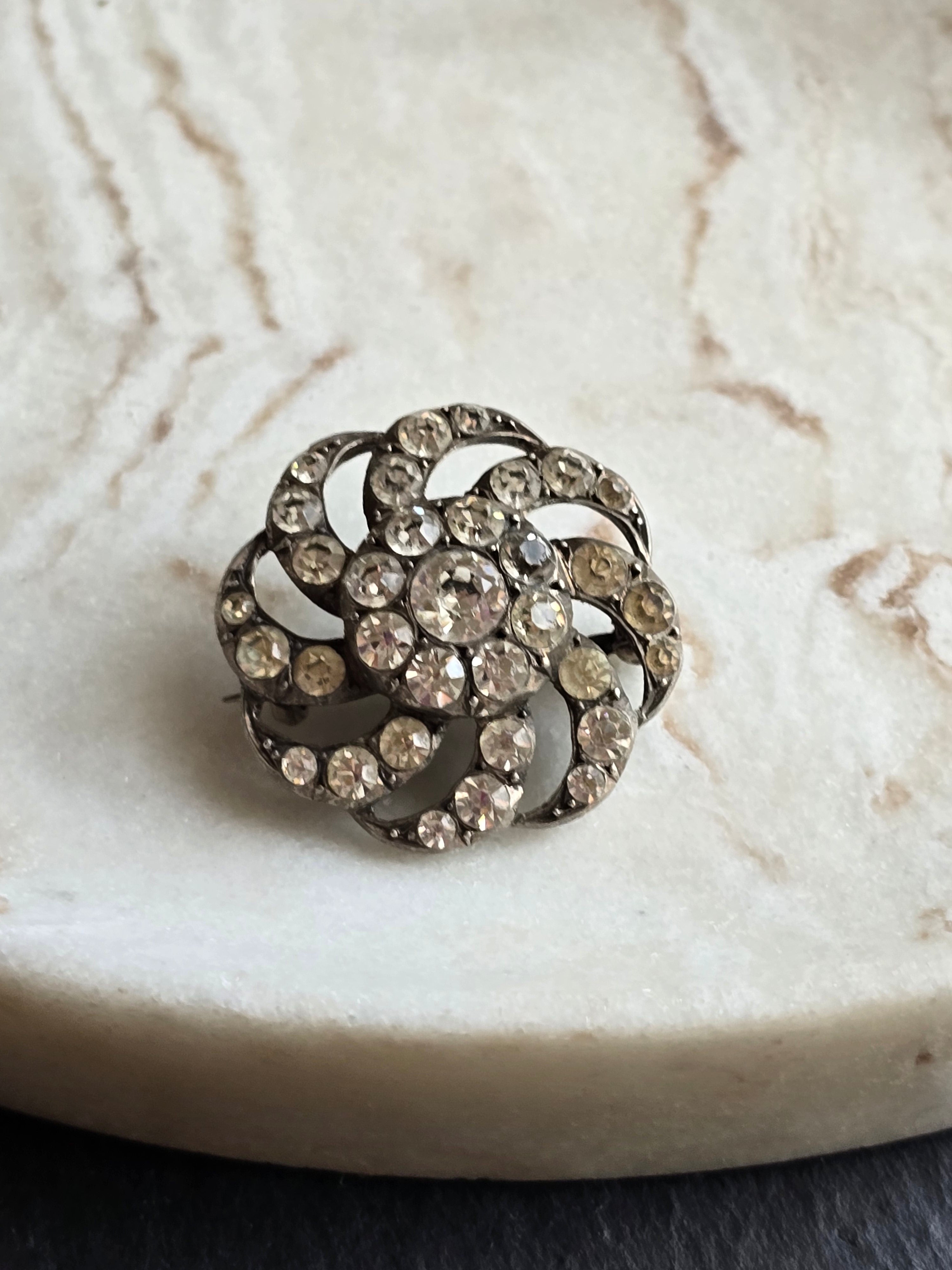 Sterling Silver Paste Brooch, Antique Openwork Floral Pin, Vintage Statement Piece