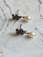 Marcasite Genuine Pearl Drop Sterling Silver Earrings