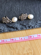 Marcasite Genuine Pearl Drop Sterling Silver Earrings