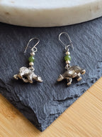 Vintage Bear Nephrite Jade Bead Dangle Earrings, Sterling Silver Ear Wires, Woodland Animal Jewellery