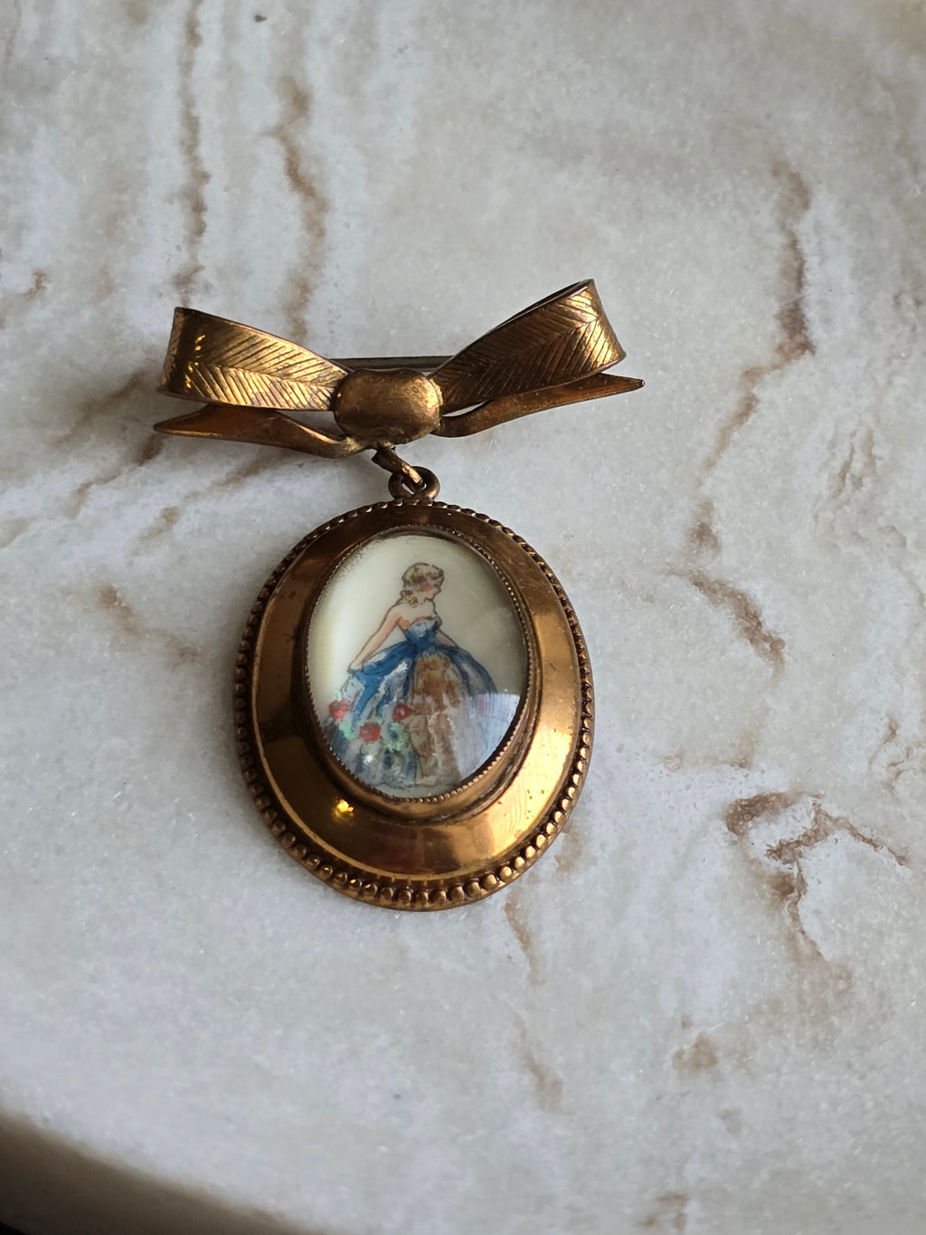 Vintage TLM Thomas L. Mott Portrait Dangle Bow Brooch, Made In England, Collectable