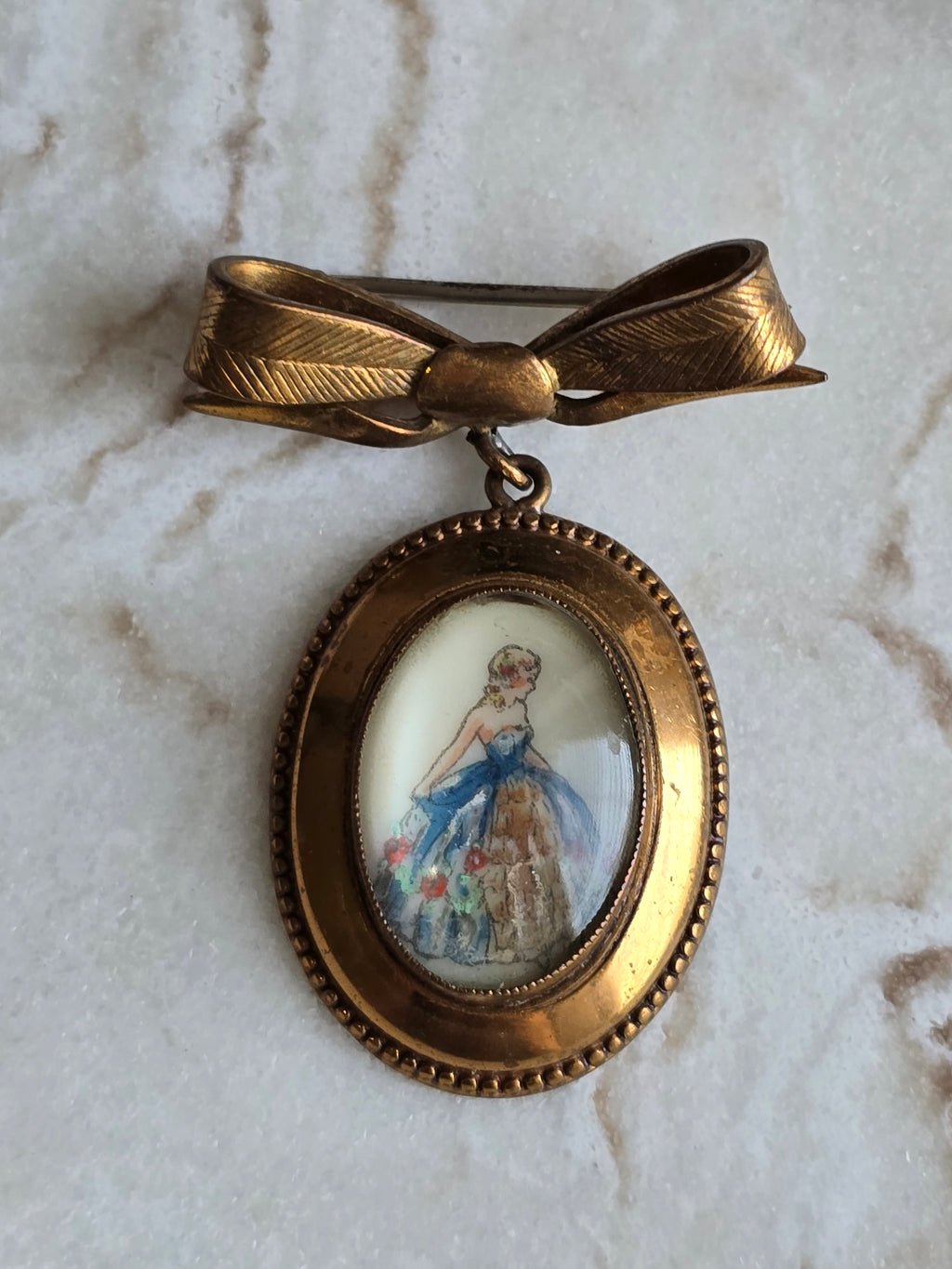 Vintage TLM Thomas L. Mott Portrait Dangle Bow Brooch, Made In England, Collectable