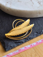Rolled Gold Vintage Textured Leaf Brooch Signed Ecco