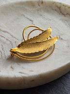 Rolled Gold Vintage Textured Leaf Brooch Signed Ecco